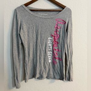 Aeropostale Heather Gray and Pink Long Sleeve Tee
